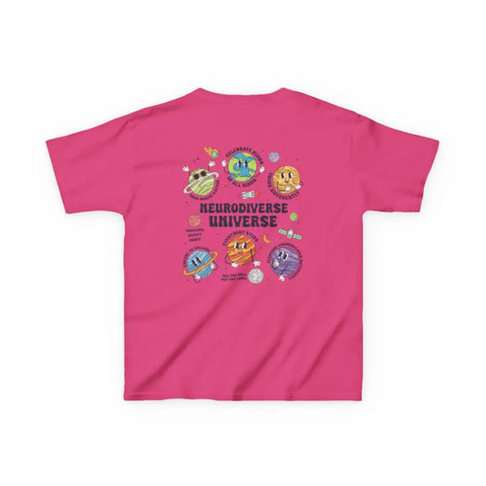 Neurodiverse universe No tag autism & sensory friendly Kids - Fun Cotton T-Shirt - XS / Heliconia - Kids clothes