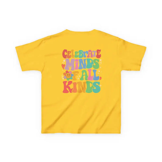 No tag autism & sensory friendly Kids Sloth Tee - ’celebrate minds of all kinds’ - Fun Cotton T-Shirt - XS / Daisy